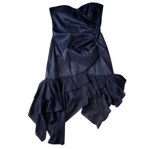 Y2K Vintage City Triangles Black Strapless High-Low Ruffle Prom Dress Size S Fai